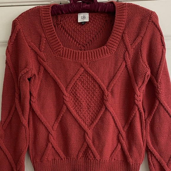CAbi Women's Brick Red Cable Knit Cropped Sweater - Picture 1 of 5